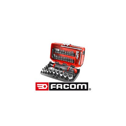 FACOM - Coffret à Douille 1/4 6 Pans Métriques et Embouts - Coffret Outils  Complet - 38 Pièces avec Cliquet, Douilles, Rallonges, Cardan, Poignées 