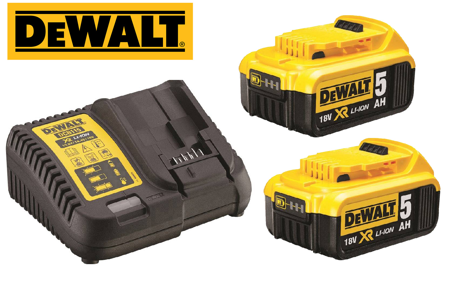 Pack 2 batteries XR 18V 5Ah Li-Ion DeWalt + Chargeur multi-voltages